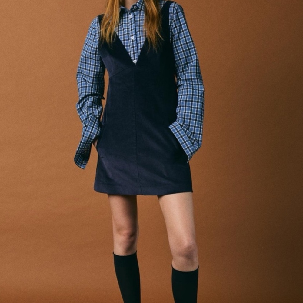 ZARA CORDUROY Navy Blue Sleeveless Dress